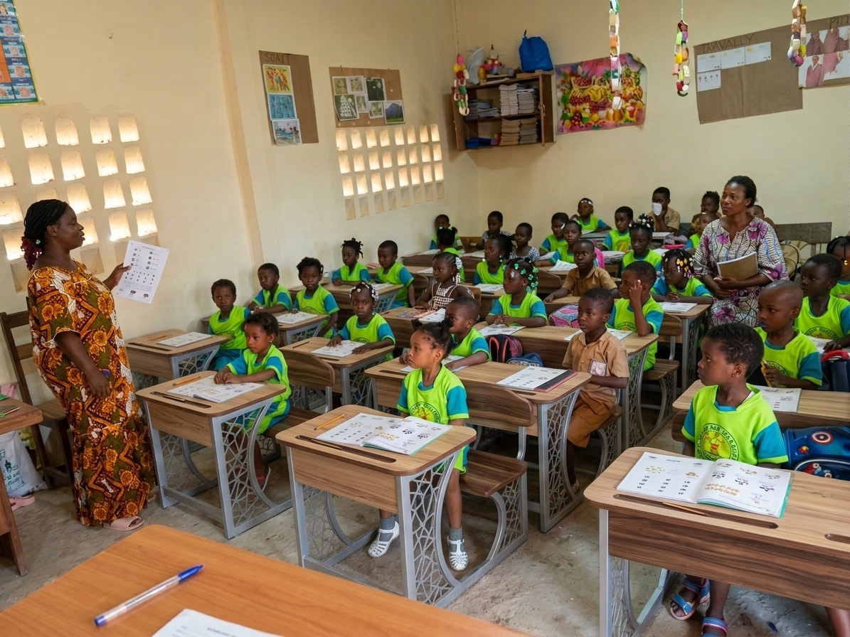 Enseignante accompagnant des élèves